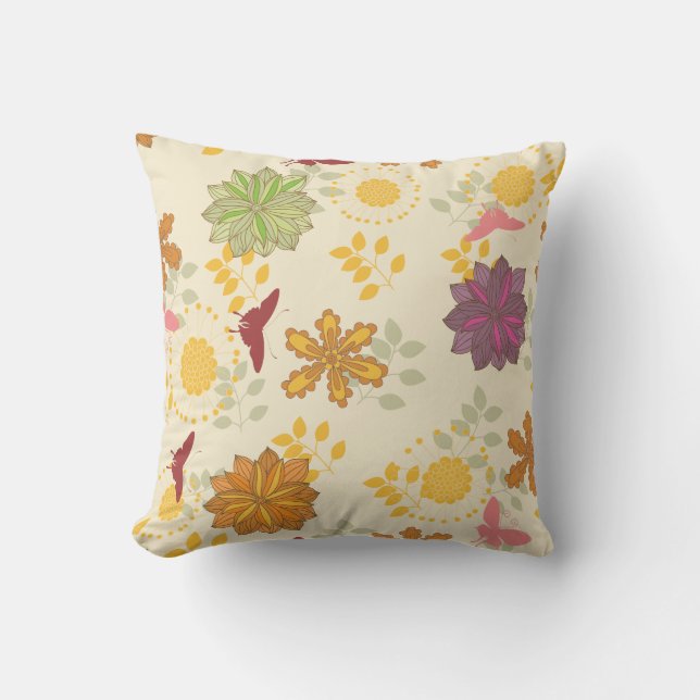 Vintage Fall Colours Floral Throw Pillow (Front)