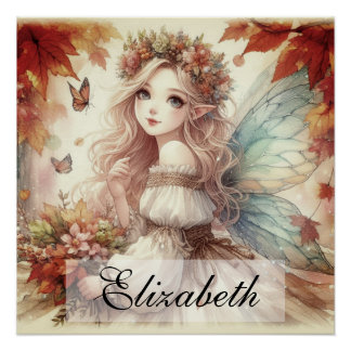 Vintage Fall Fairy with Autumn leaves Poster