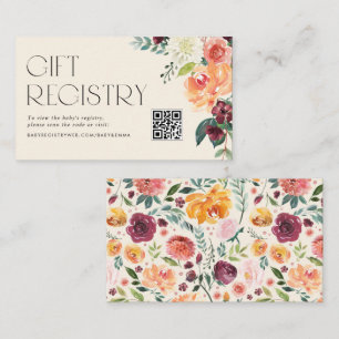 Vintage Fall Floral Baby Shower QR Code Registry Enclosure Card