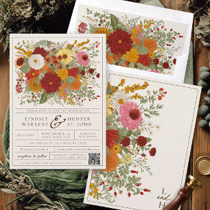 Vintage Fall Floral Colourful Garden Autumn Weddin Invitation