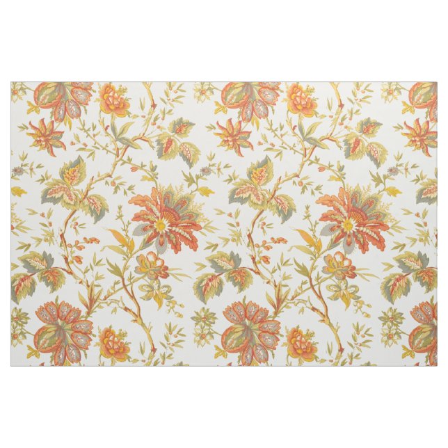 Vintage Fall Floral Leaves Orange Fabric (Yard)