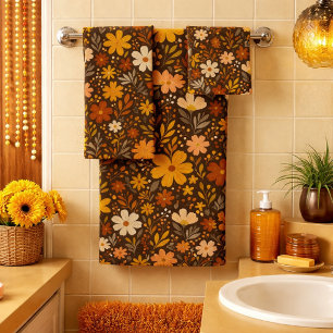 Vintage Fall Floral Pattern – Autumn Flowers Bath Towel Set