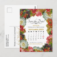 Vintage Fall Floral Wedding Save the Date Calendar