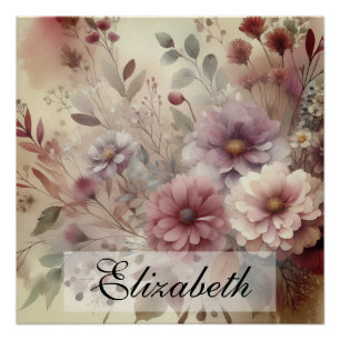 Vintage Fall flowers pastels watercolor painting  Poster