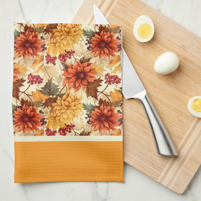 Vintage Fall Flowers Tea Towel (Quarter Fold)