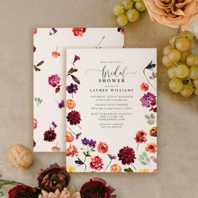 Vintage Fall Garden Flowers Script Bridal Shower  Invitation (Easily personalize this fall bridal shower template with your details.)
