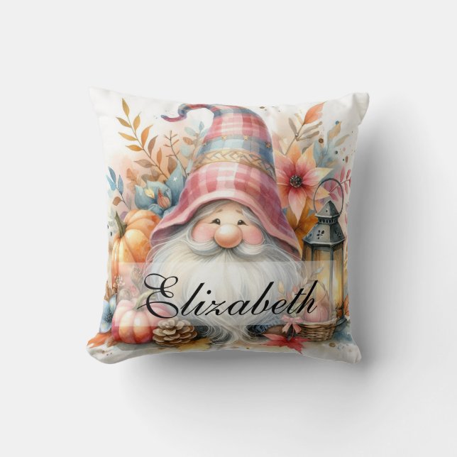 Vintage Fall Gnomes with Autumn leaves  Cushion (Front)