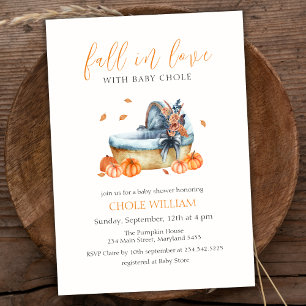 Vintage Fall In Love Pumpkin Crib Baby Shower Invitation