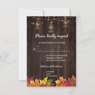 Vintage Fall Leaves Old Lanterns Wood RSVP Card
