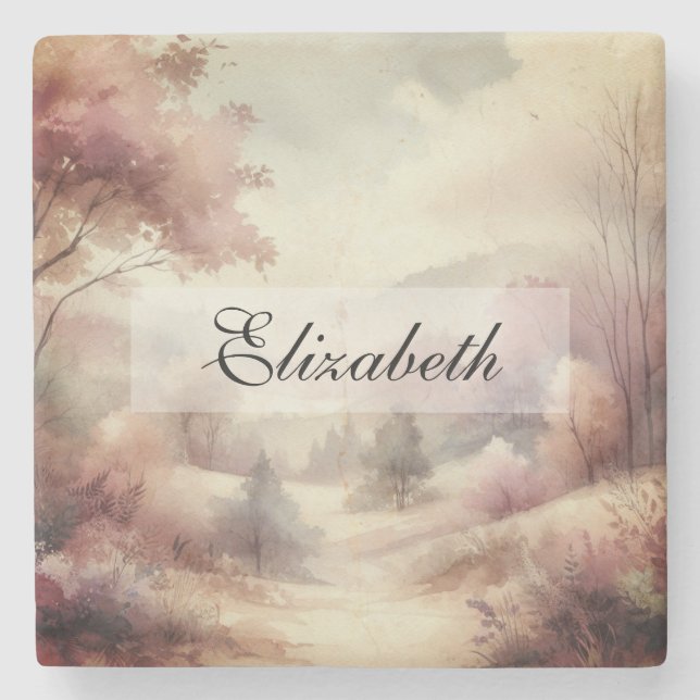 Vintage Fall Leaves Scenery neutral colours  Stone Coaster (Front)