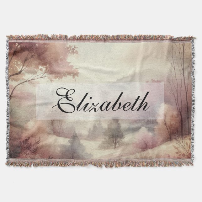 Vintage Fall Leaves Scenery neutral colours  Throw Blanket (Front)