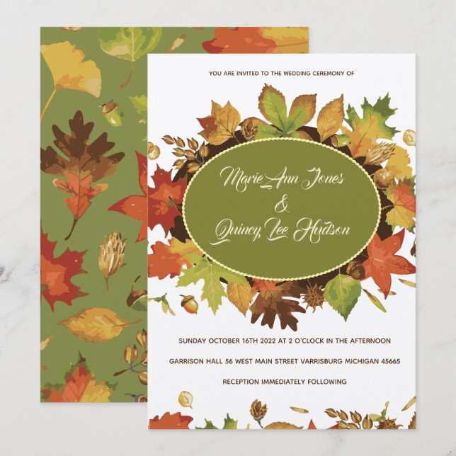 Vintage Fall Leaves Wedding Invitations Ecru Paper (Front/Back)
