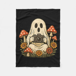 Vintage Fall Mushroom Ghost With Camera Woodland H Fleece Blanket