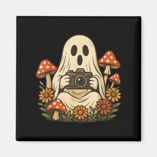 Vintage Fall Mushroom Ghost With Camera Woodland H Magnet
