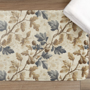 Vintage Fall Oak Leaf   Elegant Blue and Gold Bath Mat