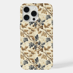 Vintage Fall Oak Leaf Elegant Blue and Gold iPhone 15 Pro Max Case