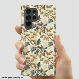 Vintage Fall Oak Leaf Elegant Blue and Gold Samsung Galaxy Case