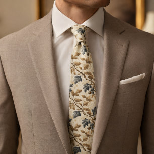 Vintage Fall Oak Leaf Elegant Blue and Gold Tie
