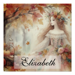 Vintage Fall Princess with Autumn leaves  Poster
