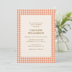 Vintage Fall Pumpkin Orange Gingham Baby Shower Invitation