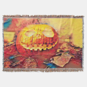Vintage Fall pumpkins fall colours drawing Throw Blanket