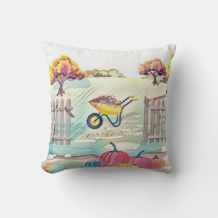Vintage Fall pumpkins fall colours watercolor  Cushion