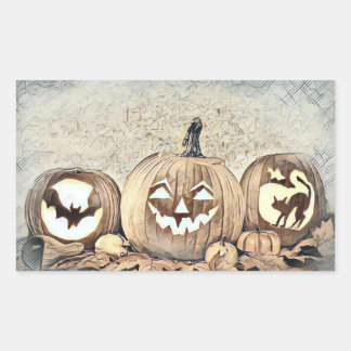 Vintage Fall pumpkins fall colours watercolor Squ Rectangular Sticker