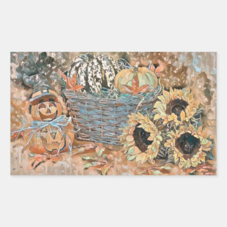 Vintage Fall pumpkins fall colours watercolor Squ Rectangular Sticker