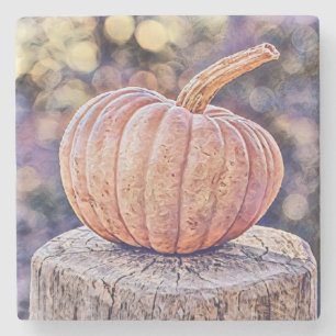 Vintage Fall pumpkins fall colours watercolor Stone Coaster