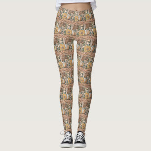 Vintage Fall pumpkins fall colours watercolor Thr Leggings