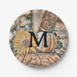 Vintage Fall pumpkins fall colours watercolor Thr Paper Plate