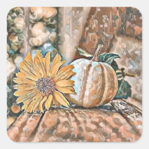 Vintage Fall pumpkins fall colours watercolor Thr Square Sticker