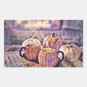 Vintage Fall Pumpkins Purple Pink Watercolor Rectangular Sticker