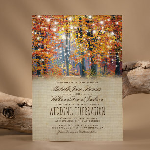 Vintage Fall Rustic Autumn String Lights Wedding Invitation