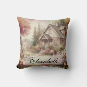 Vintage Fall Scenery cottage garden leaves floral Cushion