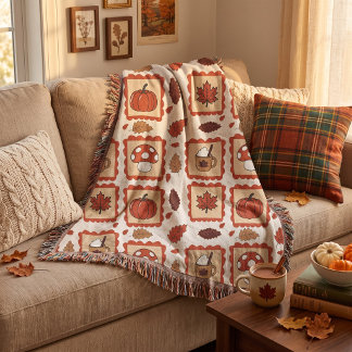 Vintage fall stamps pattern throw blanket