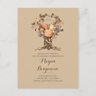 vintage fall tree harvest save the date announcement postcard