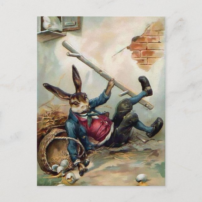 Vintage Falling Bunny Easter Postcard (Front)