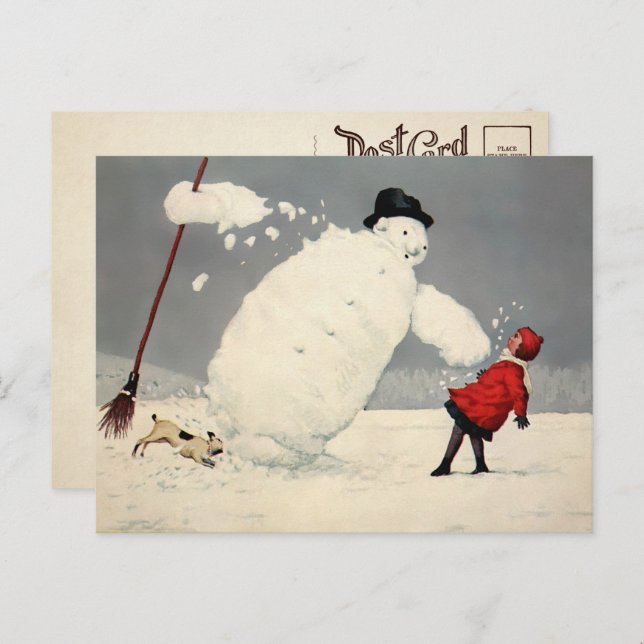 Vintage Falling Snowman Christmas Postcard (Front/Back)