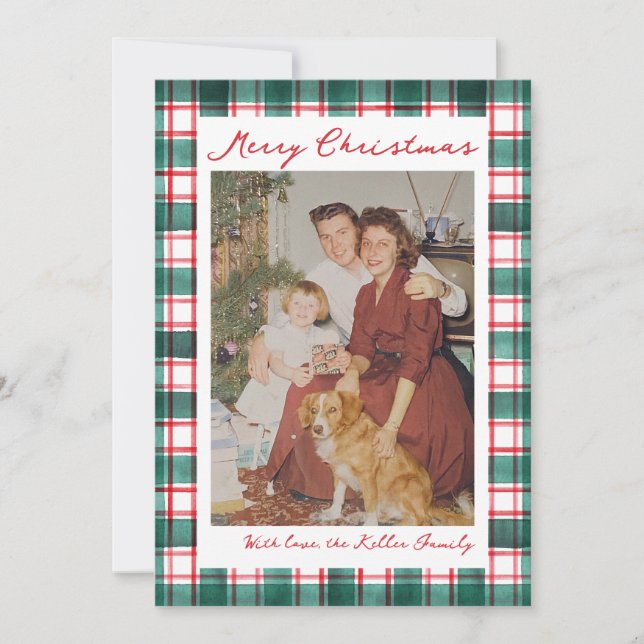 Vintage Family Christmas Card – Classic Plaid (Front)