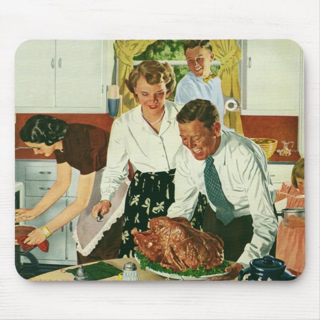Vintage Family Cooking Thanksgiving Dinner Kitchen Mouse Pad (Front)