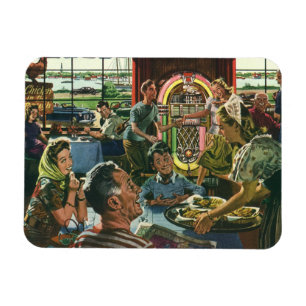 Vintage Family Dinner at a Diner with a Jukebox Magnet