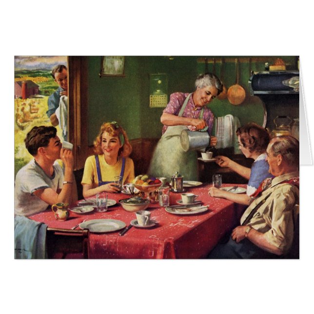 Vintage Family Eating Breakfast in the Kitchen (Front Horizontal)