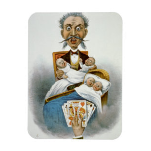 Vintage Family, Father with Babies and Poker Hand Magnet
