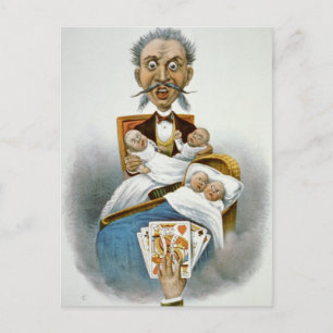 Vintage Family, Father with Quadruplet Babies Postcard