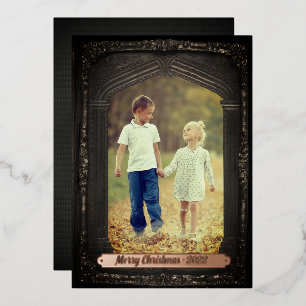 Vintage Family Heirloom Photo Frame   Sepia Filter Foil Holiday Card