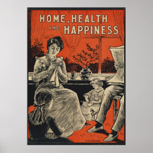 Vintage Family Home Health Happiness Typography Poster