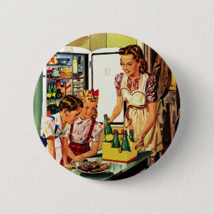 Vintage Family in the Kitchen Mum Dad Kids Snack 6 Cm Round Badge