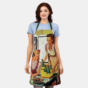 Vintage Family in the Kitchen Mum Dad Kids Snack Apron