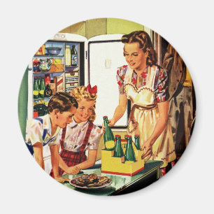 Vintage Family in the Kitchen Mum Dad Kids Snack Magnet